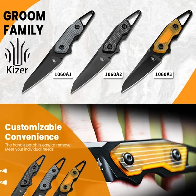 Kizer Groom Reverse Tanto Fixed Blade Knife d2 Steel Micarta/PEI/Fiber Handle