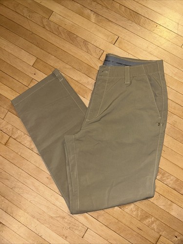 Pantaloni da golf Under Armour larghi Kahki elastico in vita cintura passanti tasche 36 30