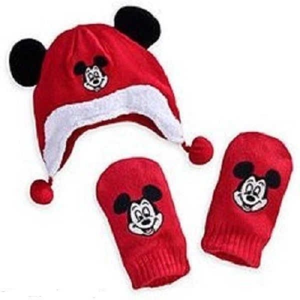 Disney Store Mickey Mouse Hat and Mittens Gloves Set Red Baby New - Image 1 of 1