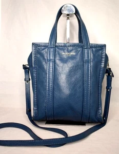 Balenciaga Paris Blue Distressed Leather Small Crossbody Tote Bag Purse - Picture 1 of 15