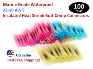 100 MARINEQUALITÄT WÄRMESCHRUMPF WASSERDICHT STUMPF CRIMP DRAHT STECKER KLEMME 22-10 - Bild 1 von 11