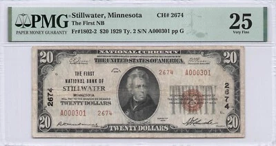 The First NB of Stillwater MN $20.00 1929 PMG 25 Charter 2674 - Image 1 of 2