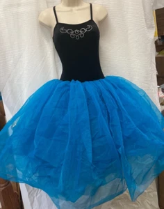 Black Velvet Rhinestone Ballet Costume Organdy Romantic Length turquoise Small A - Picture 1 of 7
