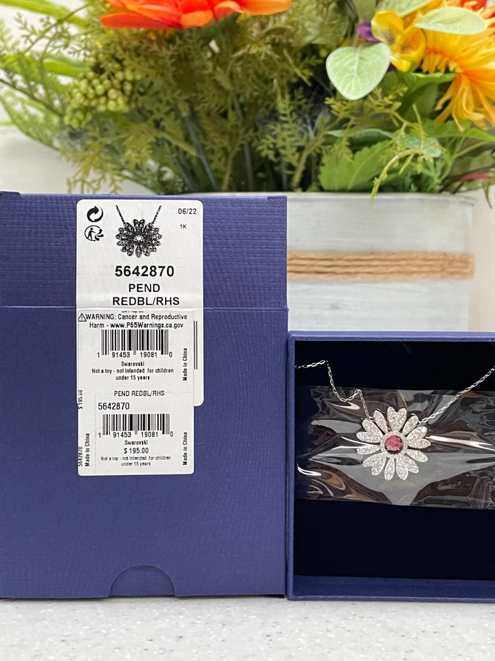 NWB SWAROVSKI Rhodium Pink Eternal Flower Pendant Necklace- 5642870