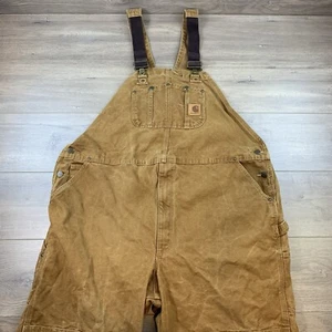 Carhartt Duck Bib Carpenter Overalls Double Knee Pants Men’s 48 x 32 Brown - Picture 1 of 19