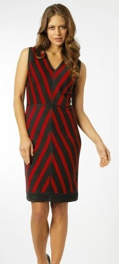 Vestido listrado de malha Misook Chevron mitrado vermelho/grafite G - Imagem 1 de 1