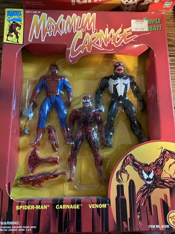 New 1994 ToyBiz Maximum Carnage Triple Threat Spider-Man Carnage Venom Figures Cover