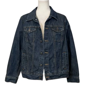 Talbots Men's Denim Jean Jacket Dark Blue Button Size X Linen Blend - Picture 1 of 12