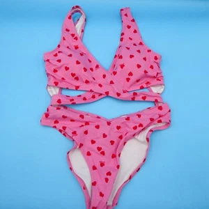 Victoria's Secret Badeanzug groß rosa Herzen Print Cutout Wickeloptik VS - Bild 1 von 11