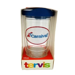Tervis 16oz Tumbler Carnival Cruise Line Cup with Blue Lid. Embroidered Logo NIP - Picture 1 of 4