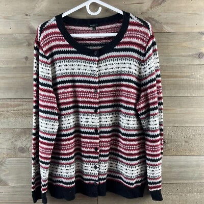 Talbots Womens Cardigan Sweater Button Up Fair Isle Striped Lambswool Size 1X - Image 1 of 4