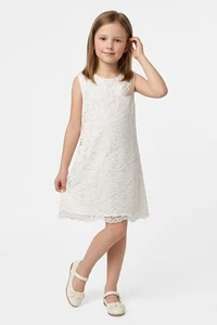 Vestido superpuesto de encaje marfil para niñas con roseta de satén vestido de niña con flores edades 1-14 - Imagen 1 de 2