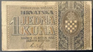 1942 CROATIA PAPER MONEY - ONE KUNA BANKNOTE! - Picture 1 of 2