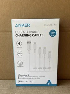 ANKER POWERLINE II USB-A CABLE CONNECTOR 4 PACK COMBO FOR APPLE. - Picture 1 of 5