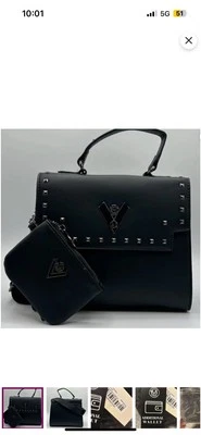 Nuevo Valentino Orlandi Cartera con asa superior Bolso con tachuelas Cartera a juego Negro $220 Foto 1 de 2