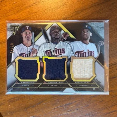 2016 Topps Triple Threads Joe Mauer Sano Buxton Triple Reliquia 7/27 Jry # Twins Foto 1 de 2