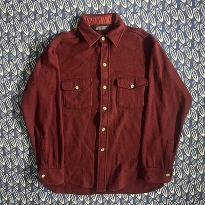 Vintage Lands End Wool Blend Maroon Red Thick Shirt MADE IN USA Size Medium - Image 1 of 4