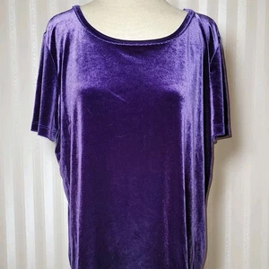 Jaclyn Smith Sz XL Royal Purple Velvet Velour Shirt Short Sleeve Dressy Top EUC  - Picture 1 of 8