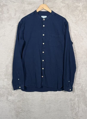 Oliver Spencer Shirt Mens 17.5 XL Indigo Blue Grandad Collar Long Sleeve Cotton - image 1 of 4