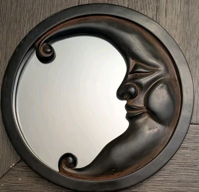 Espejo lunar vintage marrón oscuro caprichoso colgante de pared decoración bruja Foto 1 de 3