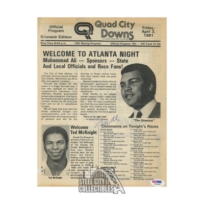 Muhammad Ali Autographed Quad City Downs Laminated Program - PSA/DNA LOA - Image 1 of 3