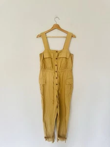 Zara Jumpsuit Small Beige Cream Utility Safari Strappy Buttons Drawstring - Zdjęcie 1 z 9