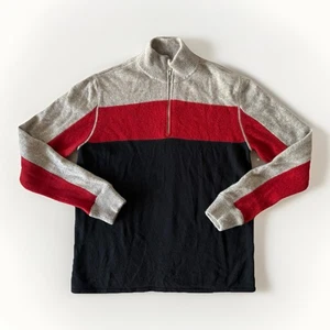 Express Men's Color Block Red Blk Gray 100% Lambs Wool Sweater Size M/L Holiday - Picture 1 of 6