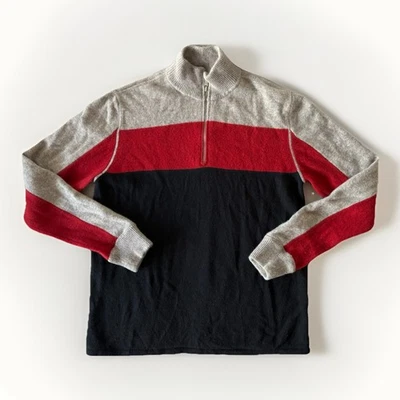 Express Men's Color Block Red Blk Gray 100% Lambs Wool Sweater Size M/L Holiday - Image 1 of 4