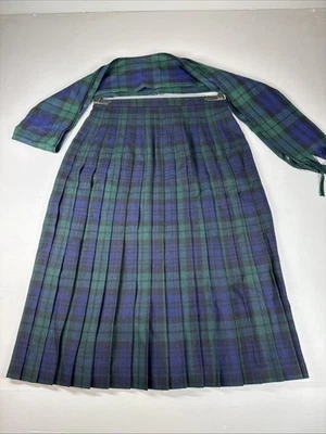 Saia plissada xadrez lã pura nova feminina tamanho 14 Edimburgo Grã-Bretanha com lenço - Imagem 1 de 4