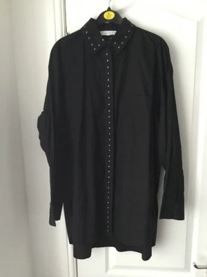 Primark Oversized Studded Long Shirt Tunic Black Sz Small - Image 1 of 3