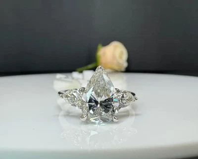 Pear Cut 2.80 Ct F VS1 Lab Grown Certified Diamond Weeding Ring 950 Platinum 6 - Image 1 of 4