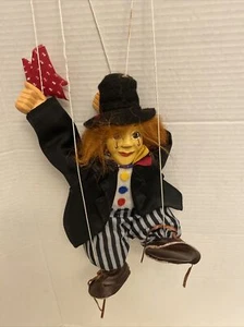 Vintage Wooden Clown Marionette Puppet 12”Tall - Bild 1 von 9