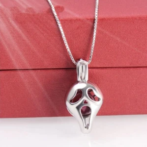 925 Sterling Silber "SCHREI" Halloween Gesicht Perle Käfig Anhänger Halskette - Bild 1 von 3