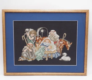Presepe punto croce fatto a mano umile scuderia completo incorniciato 17-1/4” L - Foto 1 di 14