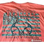 Realtree Men's T-Shirt Bright Orange with Green Logo Fishing Size XL
