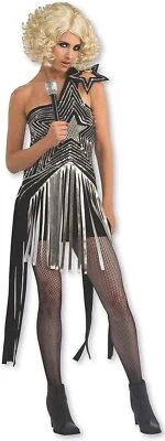 Lady Gaga Vestido Estrella Lentejuelas Pop Rock Negro Vestido Elegante Halloween Adulto Disfraz Foto 1 de 2