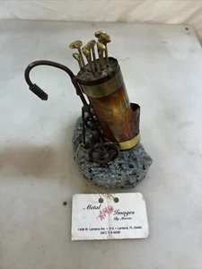 VINTAGE RARE Metal Images By Marcia Sculpture w/Golf Bag on Marble base! - Picture 1 of 5