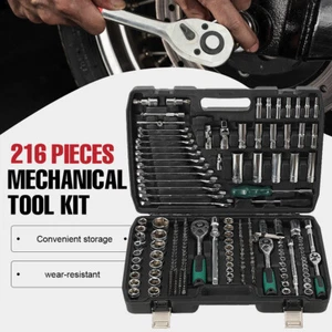 Set di utensili meccanici 216 pezzi kit di riparazione chiavi a bussola a cricchetto rapido con custodia - Foto 1 di 11