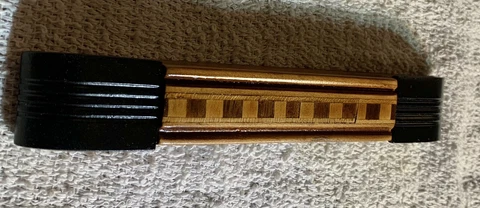 RESTORED  WOOD & BLACK Antique Art Deco Drawer Pull Cabinet Handle 5 3/4”center Cover
