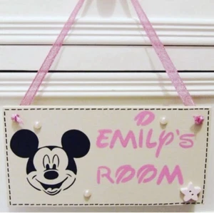 Handmade Personalised Girls Disney Mickey Mouse Bedroom Hanging Plaque Sign Gift - Picture 1 of 1