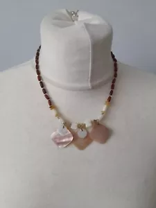 Costume Jewellery Women's Statement Necklace Brown Cream Peach Beaded Pendant - Picture 1 of 1