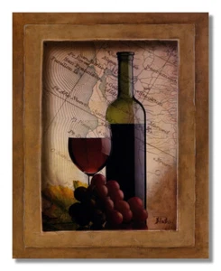 Red Grapes Wine Glass and Bottle Kitchen Tuscan Wall Picture 8x10 Art Print - Picture 1 of 1
