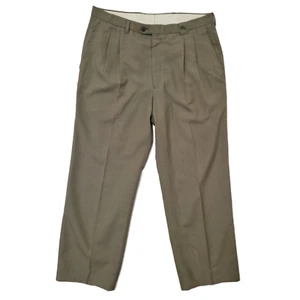Vintage Burberrys Pants Mens 33x27 Khaki Pelican Wool Double Pleated - Picture 1 of 13