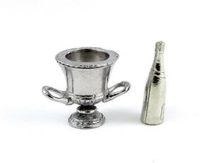 Dolls House Silver Champagne Bottle & Wine Cooler Bucket Dining Room Accessory - Picture 1 of 8