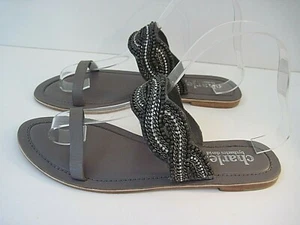 CHARLES by Charles David Gray Leather VISHNU Slide Sandals Jewels Beads Size 8 - Picture 1 of 5