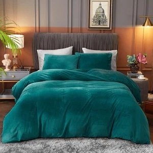 Ivellow Velvet Duvet Cover Queen Set Peacock Blue Velvet Duvet Cover Queen Co... - Picture 1 of 8