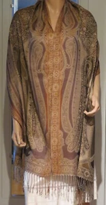 Shawl by Apt. 9 Brown & Tan Wrap Reversible w/ Paisley Design 22x76 - Picture 1 of 3