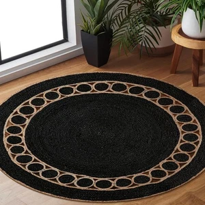 Round Rug and Woven Jute Braided Eco Friendly Modern Reversible  Flat weave Rug - Picture 1 of 3