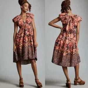 NWT Anthropologie V-Neck Babydoll Dress Size 14 Ruffled Sleeve Midi MSRP $170 - Picture 1 of 16