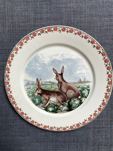 Rare Antique Sarreguemines Germany Porcelain Transferware Rabbit Plate - Bild 1 von 8